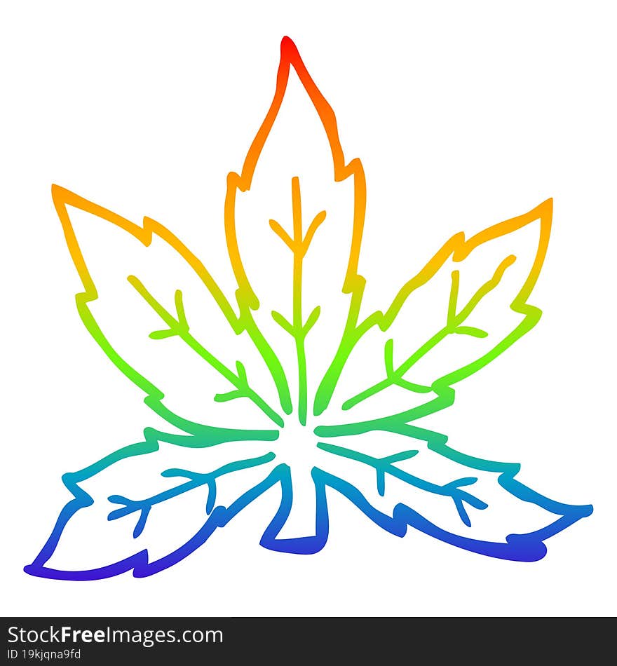 rainbow gradient line drawing cartoon marijuana leaf