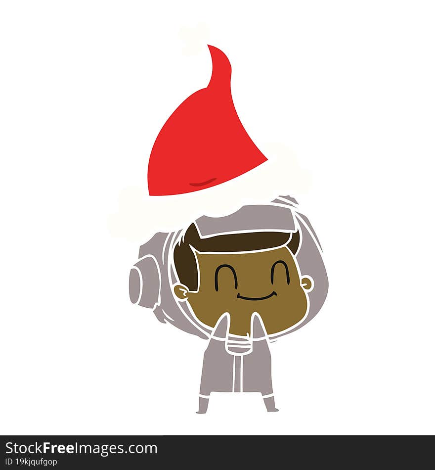 Happy Flat Color Illustration Of A Astronaut Wearing Santa Hat