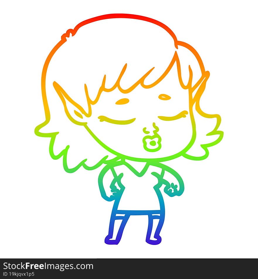 rainbow gradient line drawing pretty cartoon elf girl