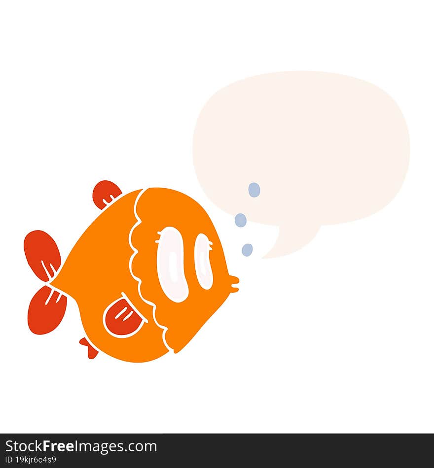 cartoon fish and speech bubble in retro style