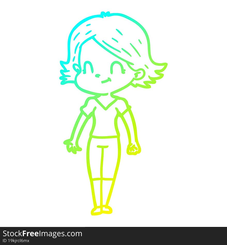 cold gradient line drawing cartoon friendly girl