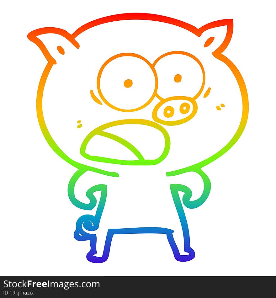 Rainbow Gradient Line Drawing Cartoon Pig Shouting