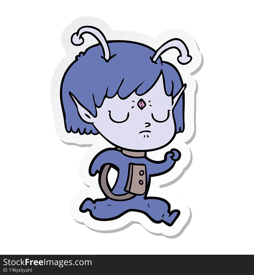 sticker of a cartoon alien girl