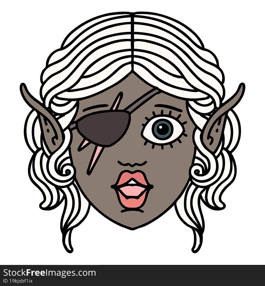 Retro Tattoo Style elf rogue character face. Retro Tattoo Style elf rogue character face