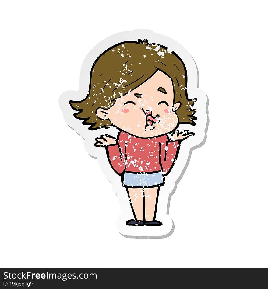 distressed sticker of a cartoon girl pulling face