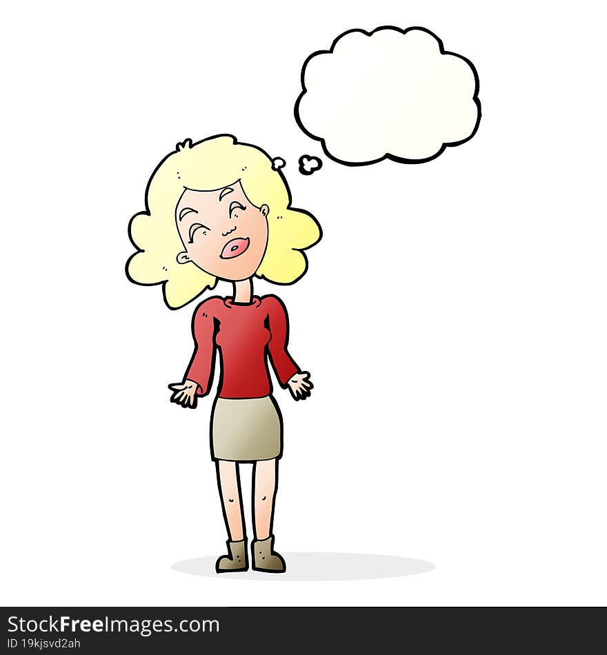 Cartoon Woman Shrugging Shoulders With Thought Bubble