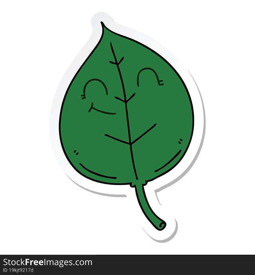 sticker of a quirky hand drawn cartoon happy leaf