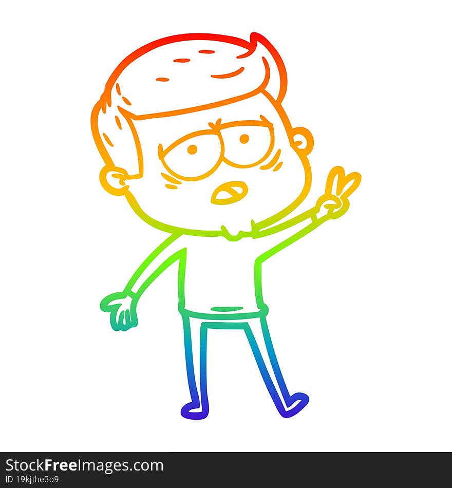 rainbow gradient line drawing of a cartoon tired man