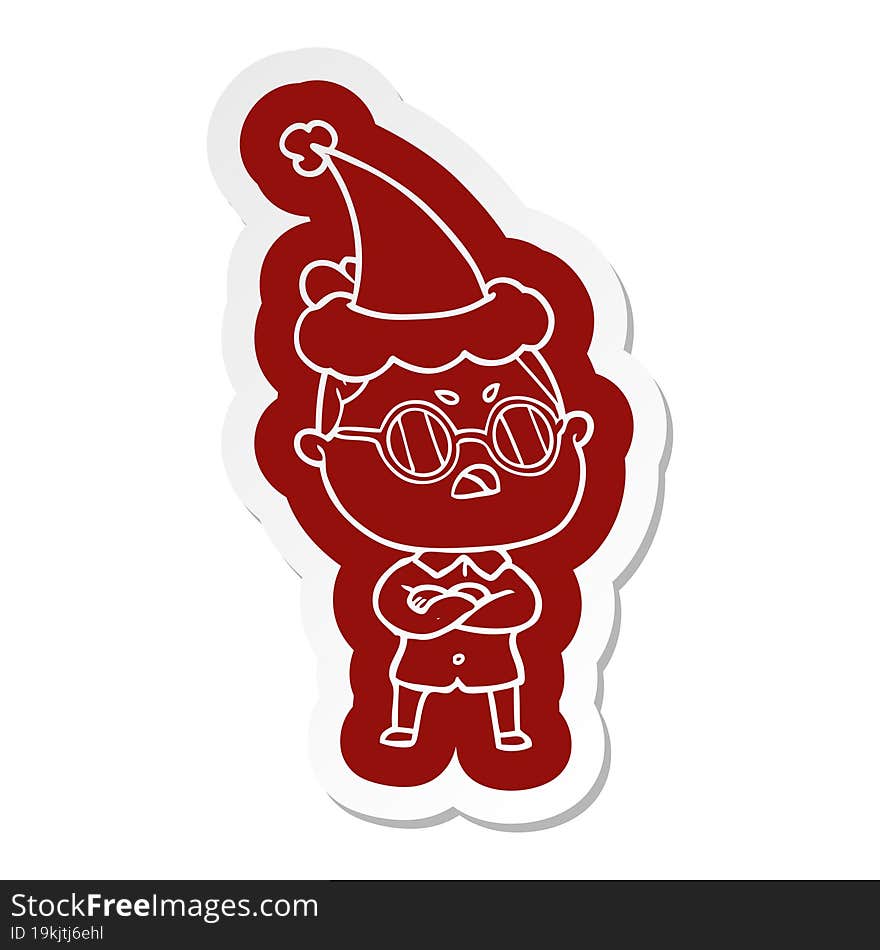 quirky cartoon  sticker of a annoyed woman wearing santa hat