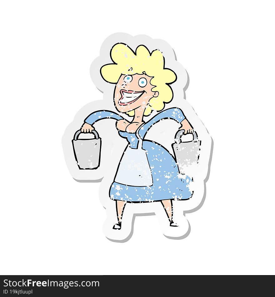 retro distressed sticker of a cartoon milkmaid carrying buckets