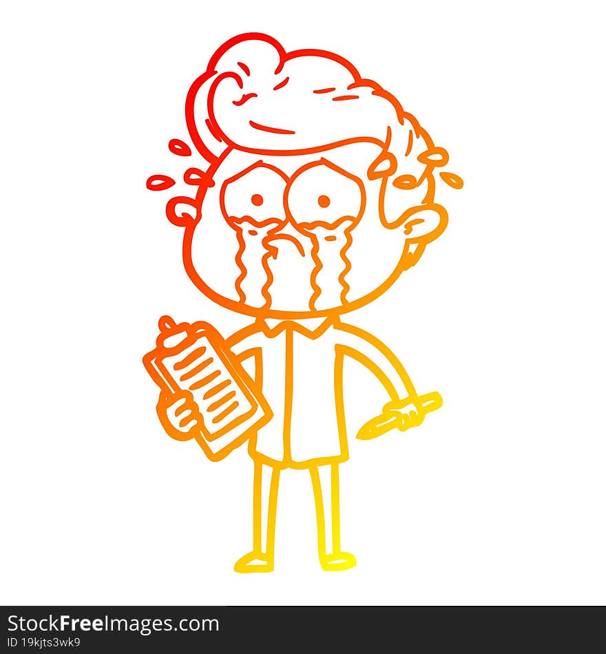 warm gradient line drawing cartoon crying man