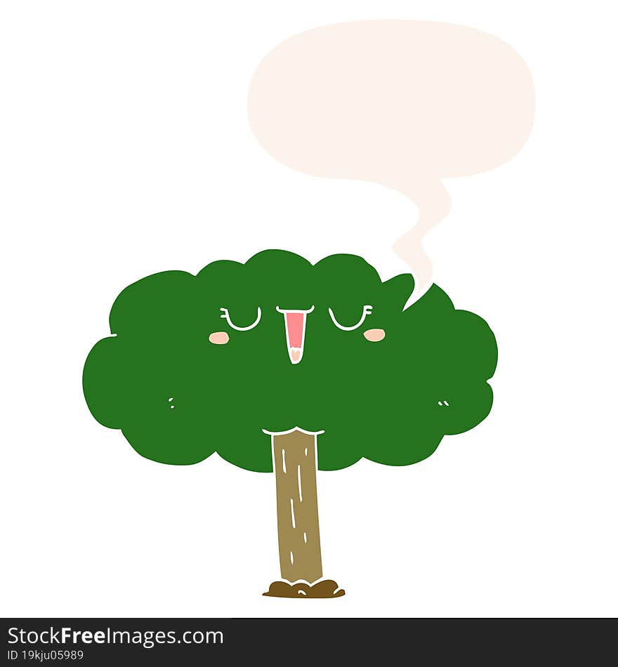 cartoon tree and speech bubble in retro style