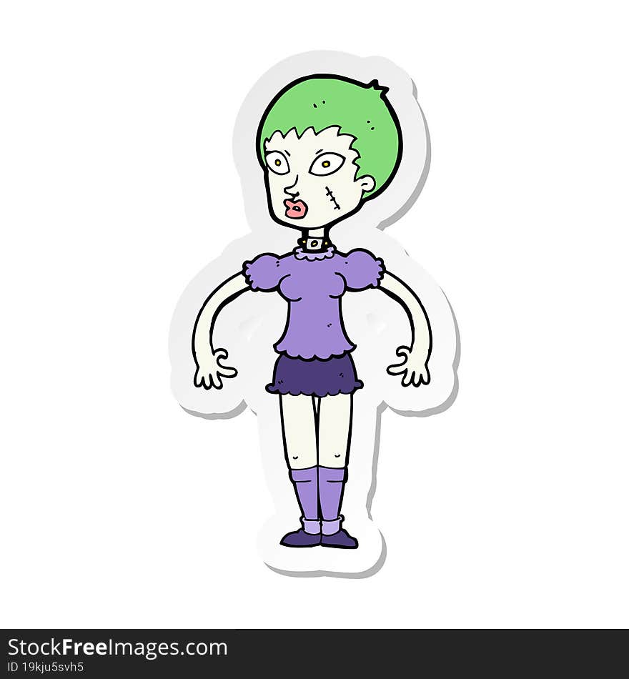 sticker of a cartoon zombie monster woman