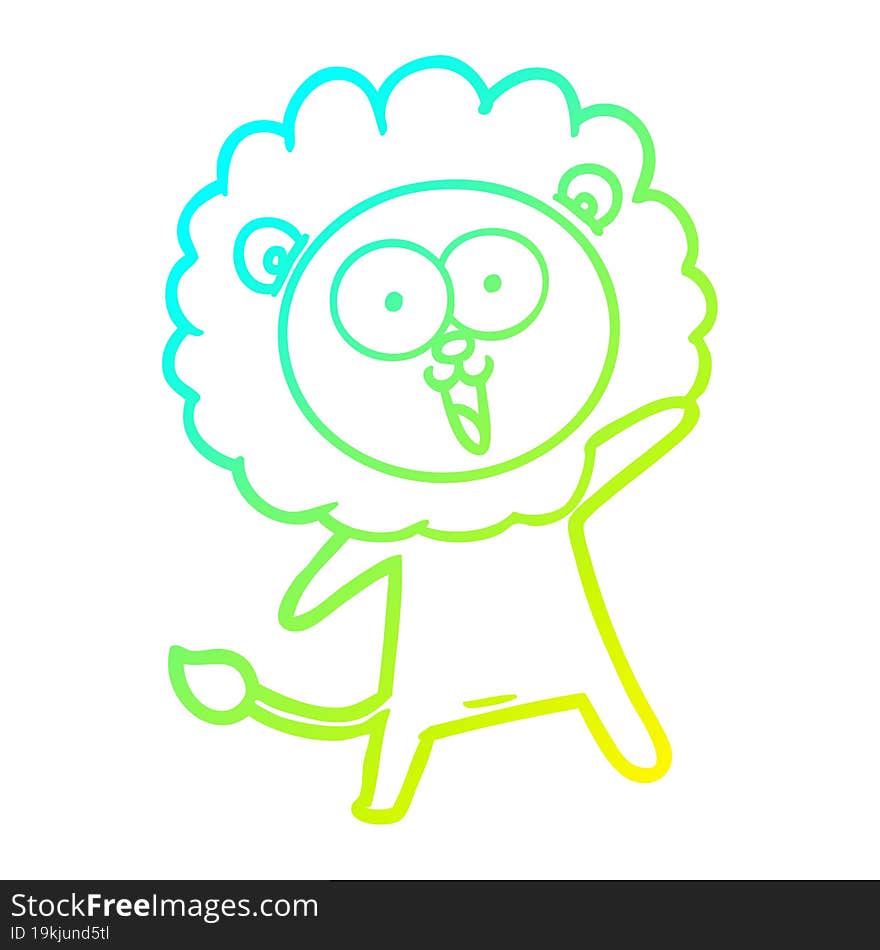 cold gradient line drawing of a happy cartoon lion