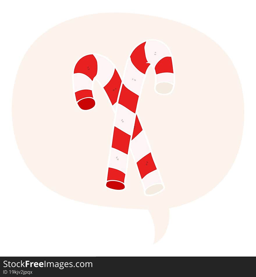 Cartoon Candy Canes And Speech Bubble In Retro Style