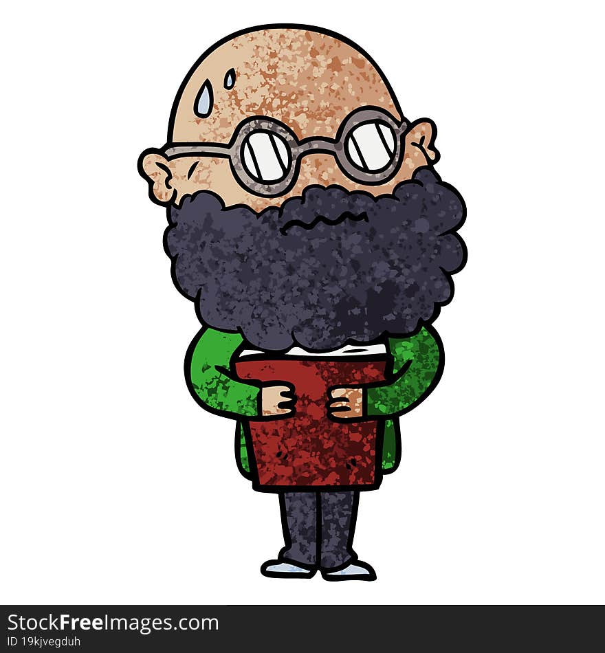 cartoon worried man with beard and spectacles. cartoon worried man with beard and spectacles