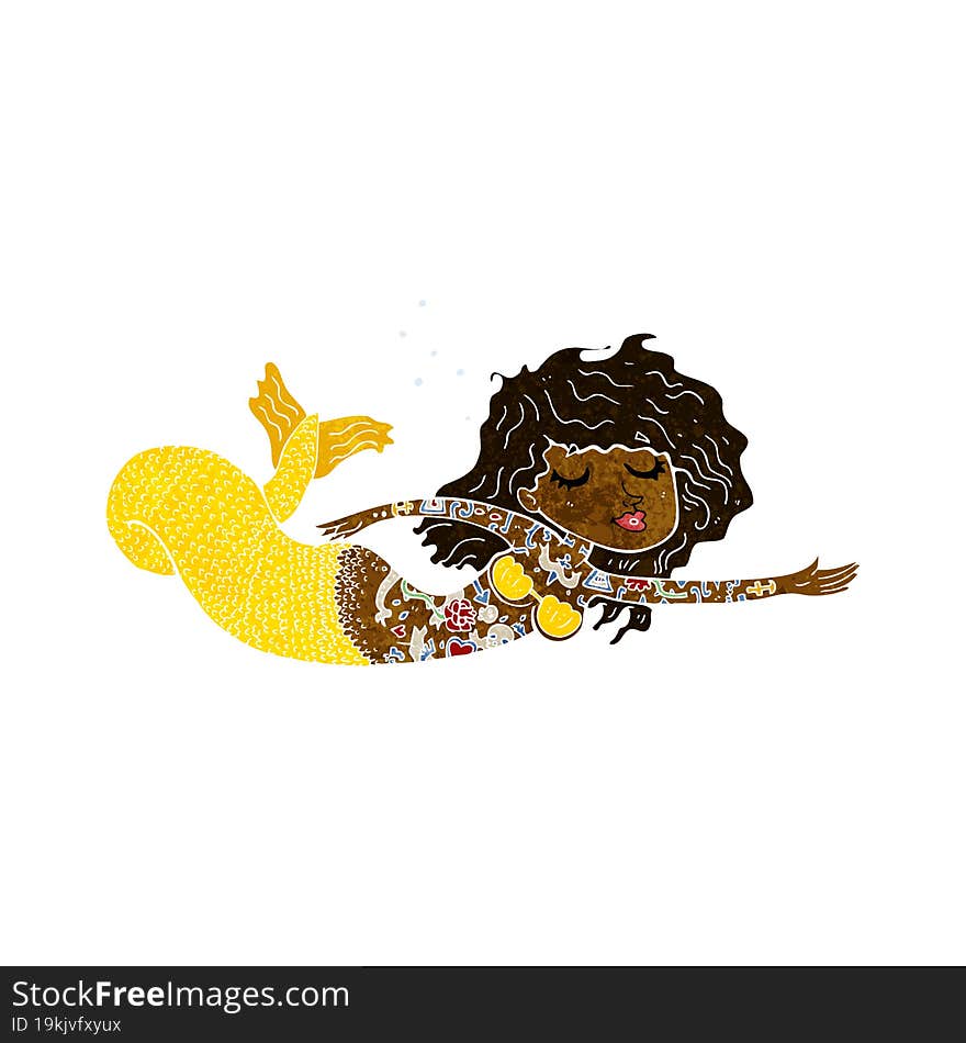 cartoon mermaid covered in tattoos