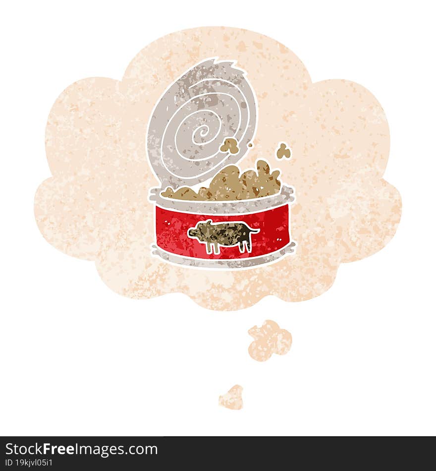 cartoon canned food with thought bubble in grunge distressed retro textured style. cartoon canned food with thought bubble in grunge distressed retro textured style