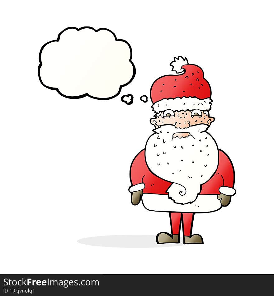 cartoon grumpy santa claus with thought bubble