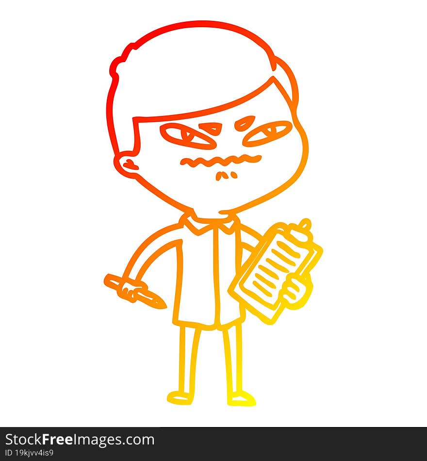 warm gradient line drawing of a cartoon angry man