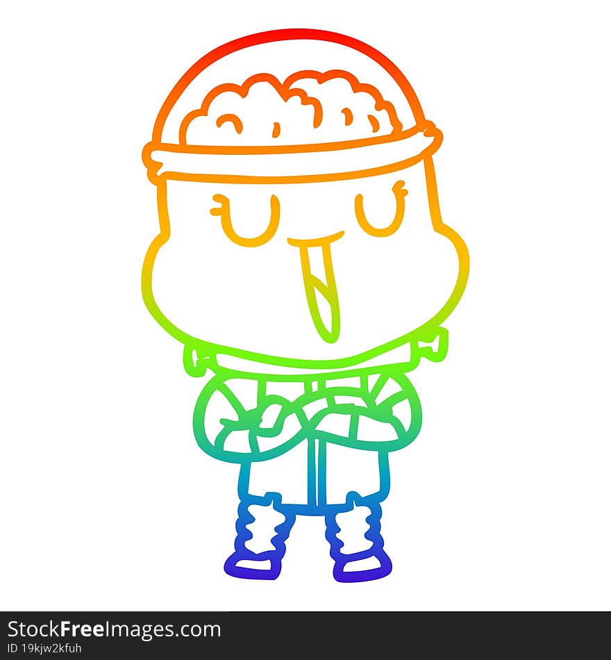 rainbow gradient line drawing of a happy cartoon robot