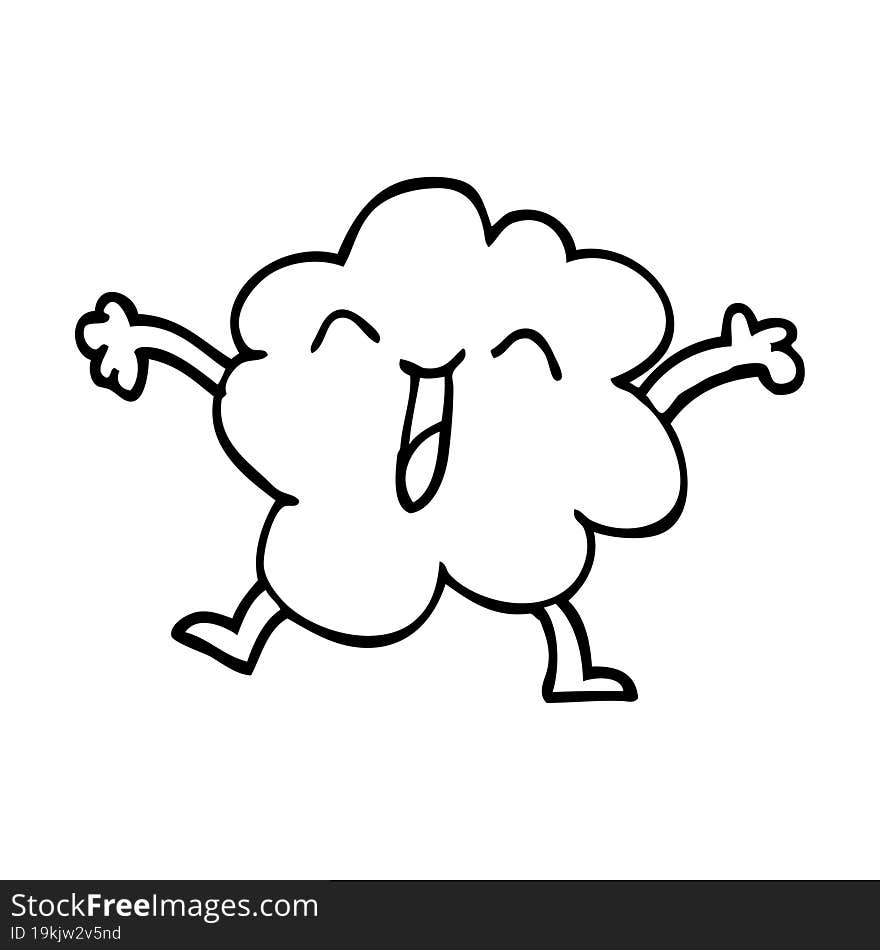 line drawing cartoon happy grey cloud