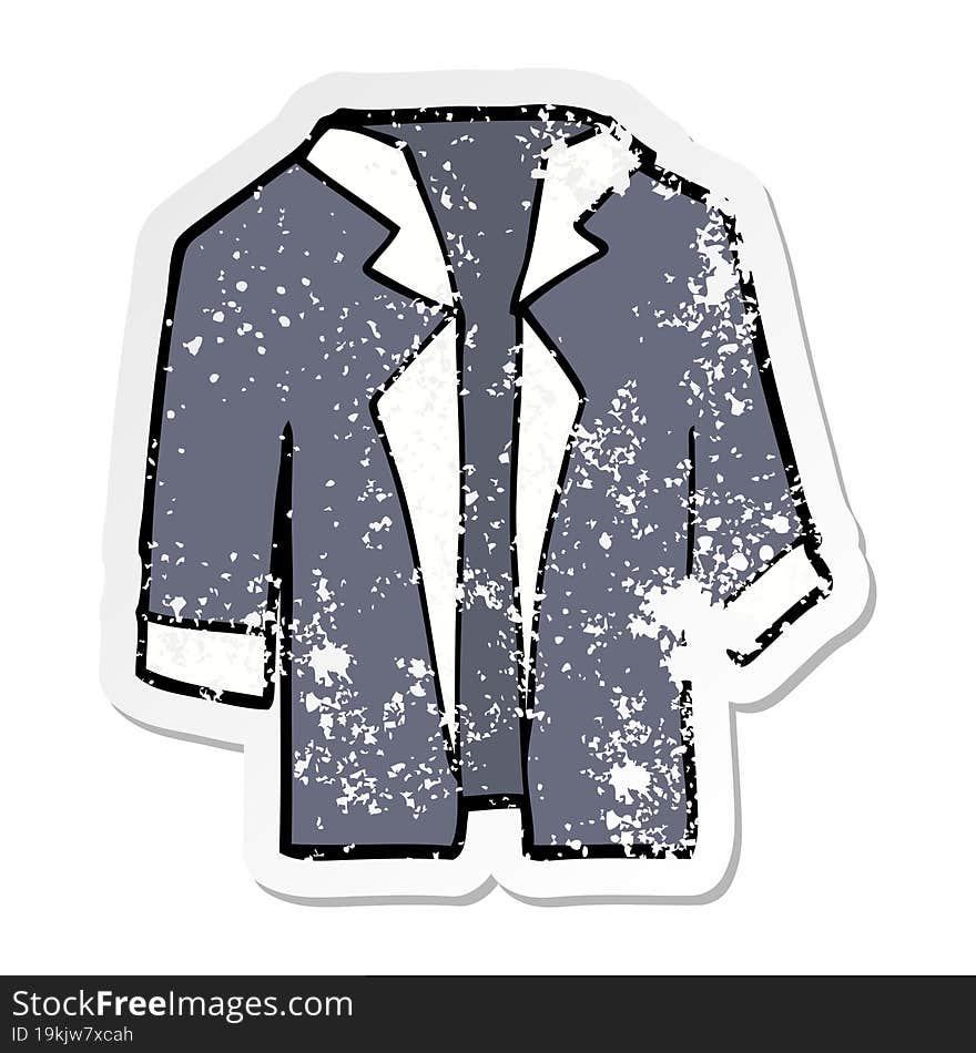 distressed sticker of a cartoon suit shirt