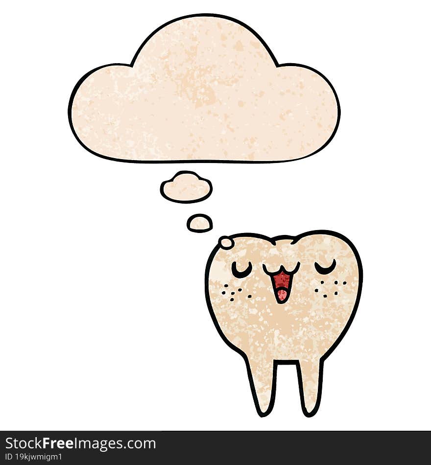 cartoon tooth and thought bubble in grunge texture pattern style