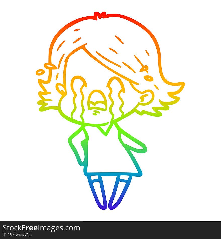 rainbow gradient line drawing of a cartoon woman crying