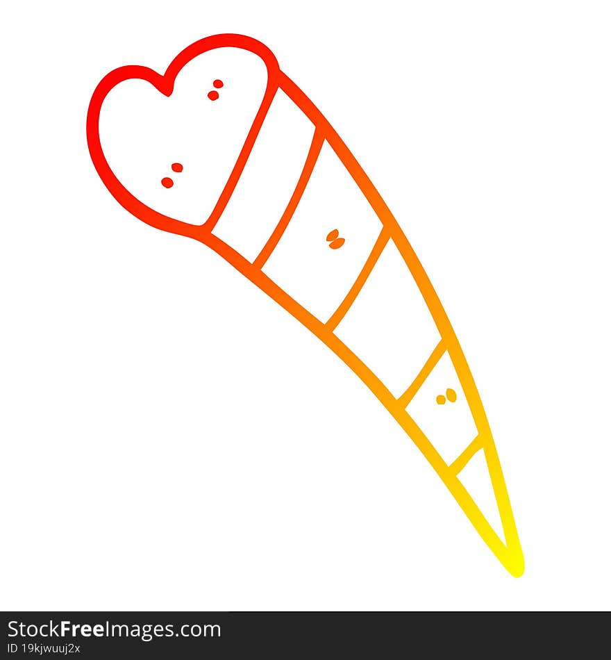 warm gradient line drawing of a cartoon shooting heart decorative element