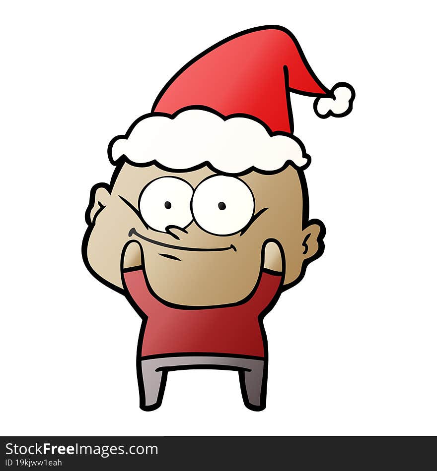 Gradient Cartoon Of A Bald Man Staring Wearing Santa Hat