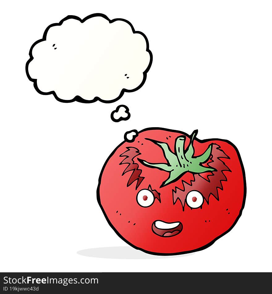 cartoon tomato with thought bubble