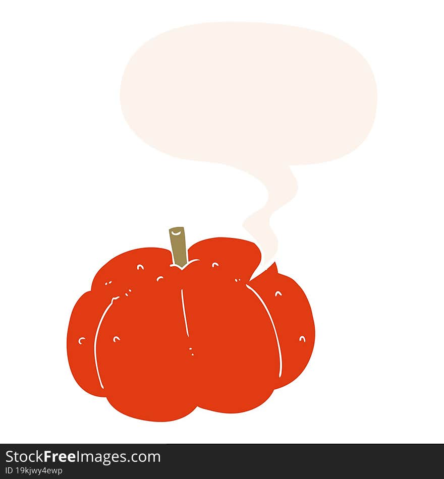 Cartoon Pumpkin And Speech Bubble In Retro Style