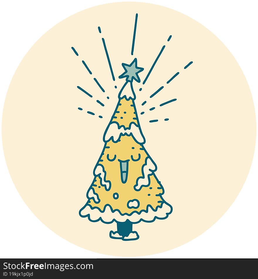 icon of tattoo style happy christmas tree