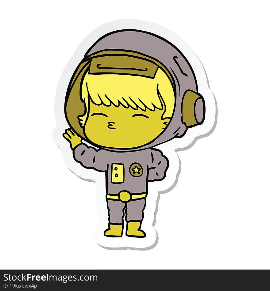 sticker of a cartoon curious astronaut