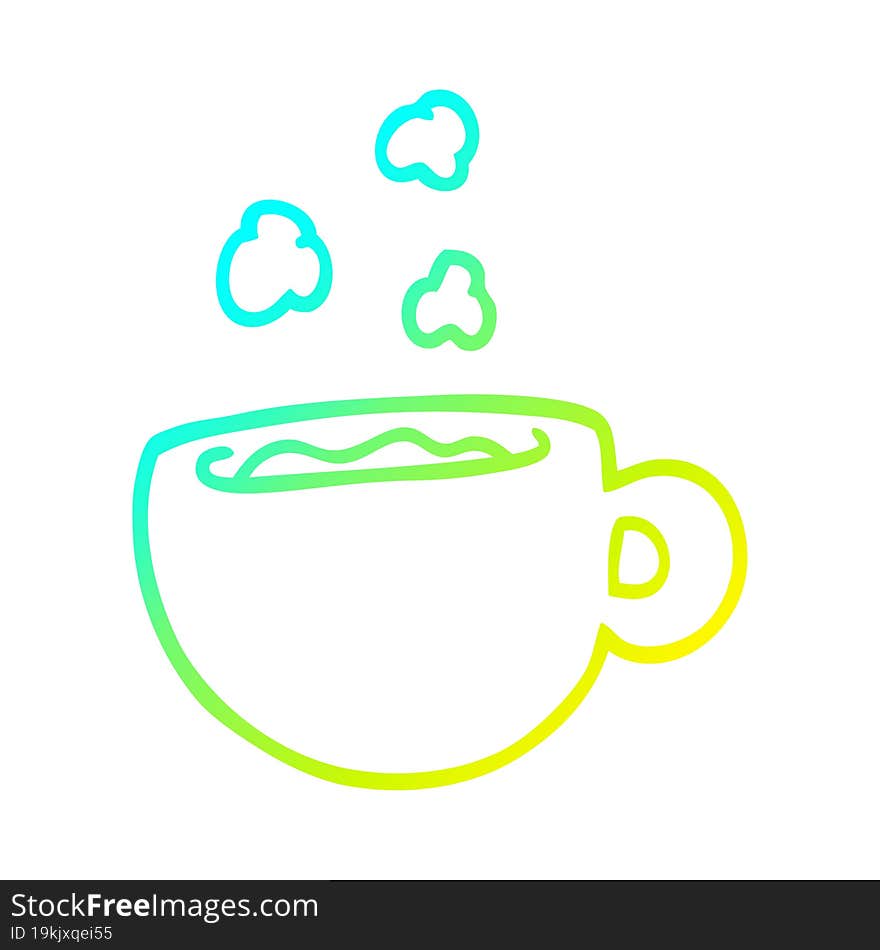 cold gradient line drawing of a cartoon coffee cup