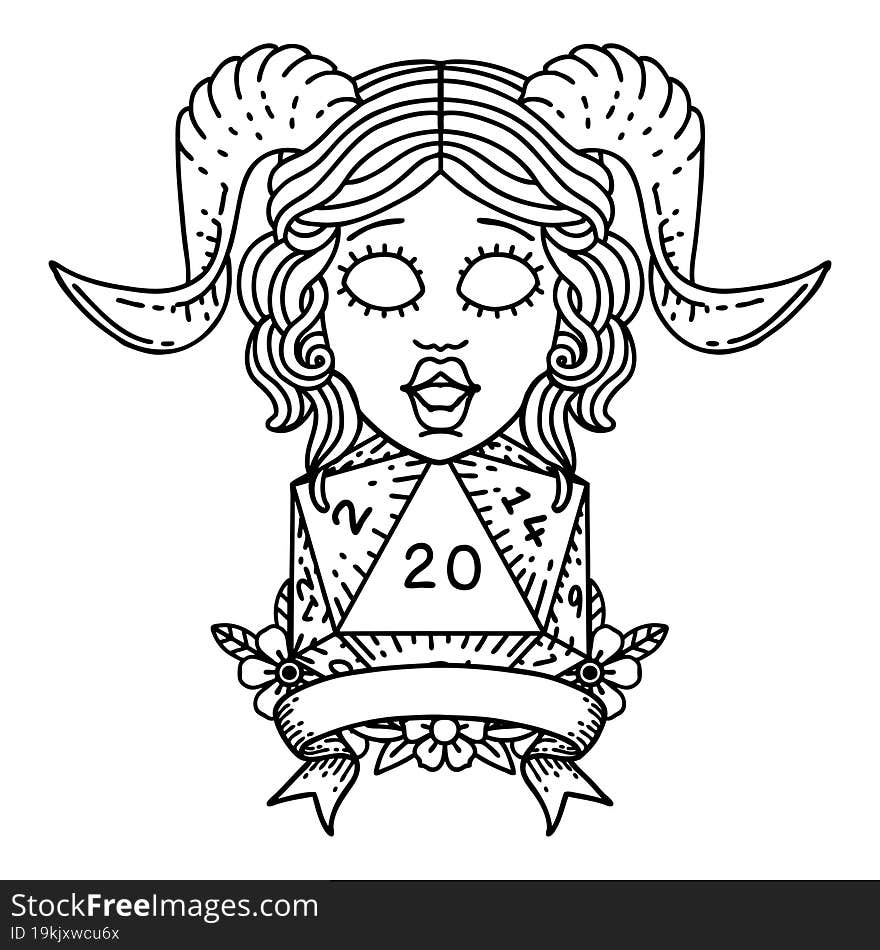 Tiefling With Natural 20 D20 Roll Illustration