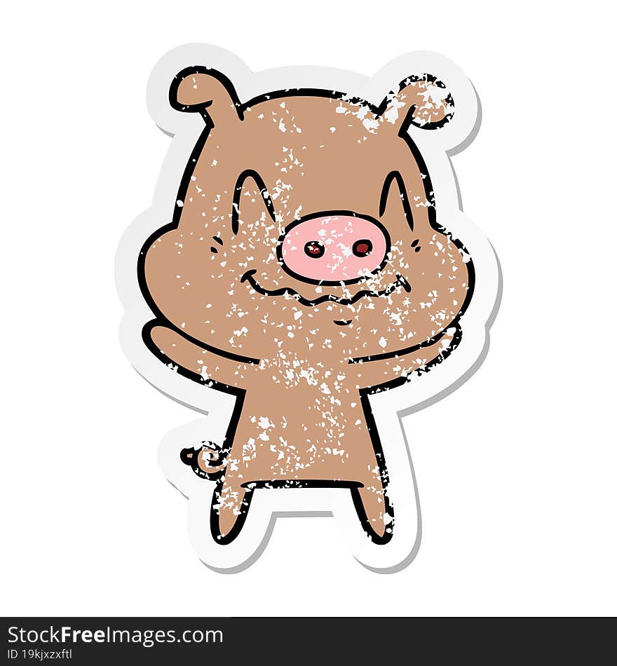 distressed sticker of a nervous cartoon pig