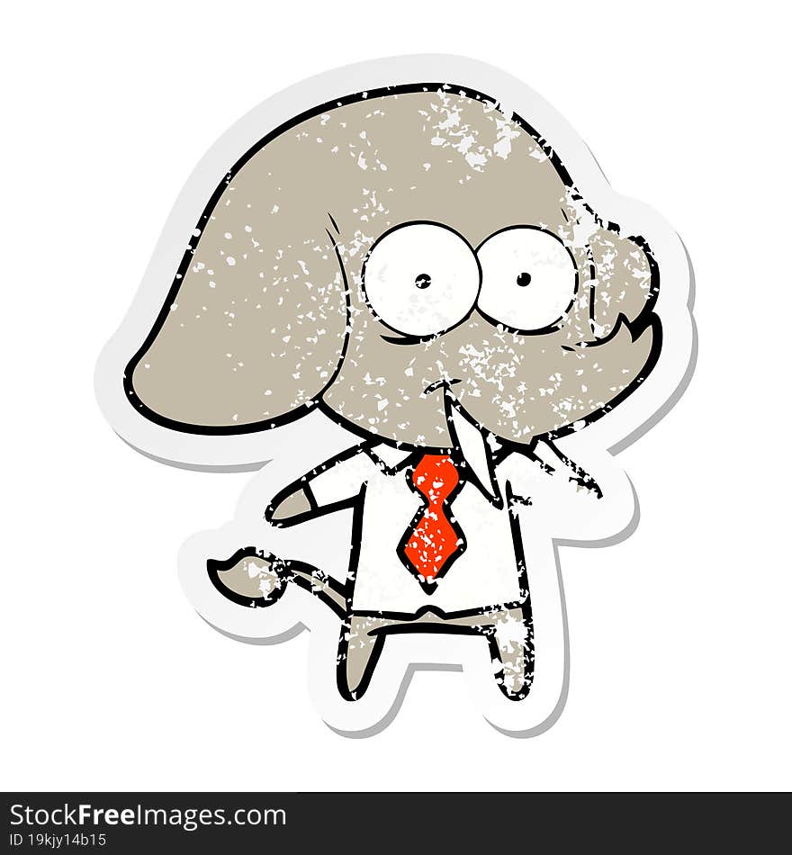 distressed sticker of a happy cartoon elephant boss