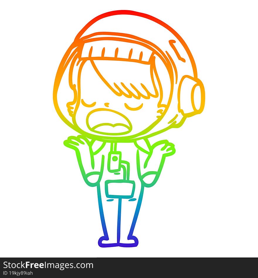 Rainbow Gradient Line Drawing Cartoon Talking Astronaut