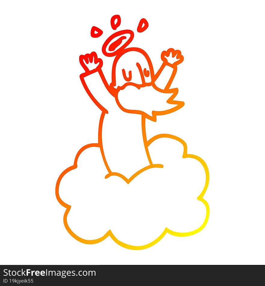 Warm Gradient Line Drawing Cartoon God On Cloud