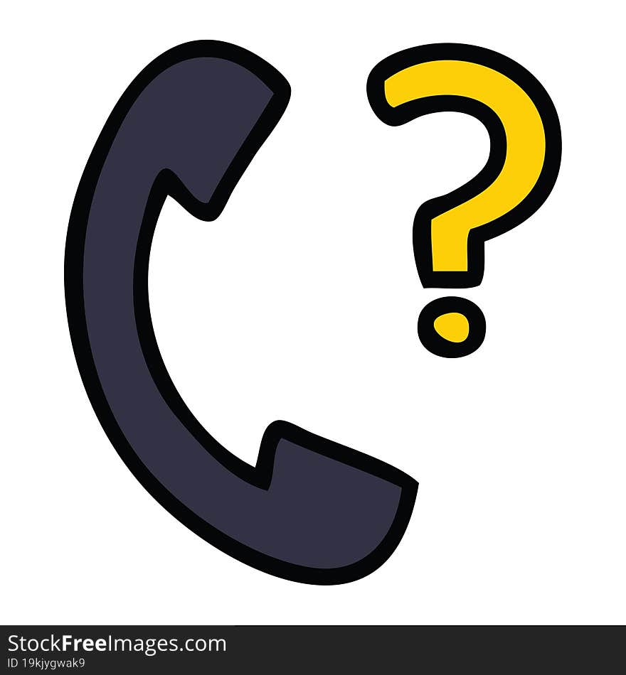 cute cartoon telephone receiver with question mark