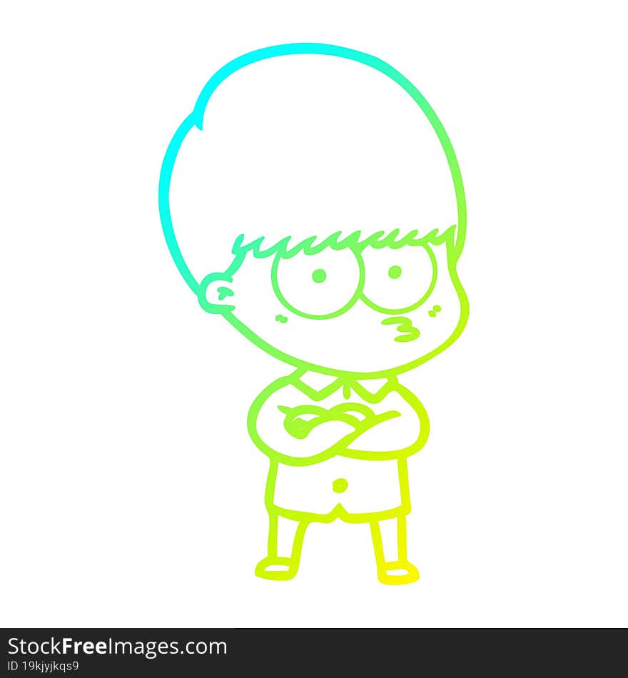 Cold Gradient Line Drawing Annoyed Cartoon Boy