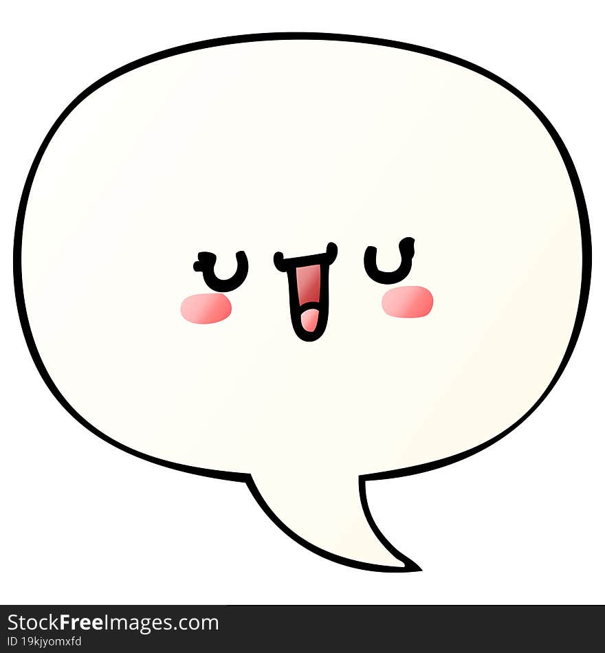 happy cartoon face with speech bubble in smooth gradient style