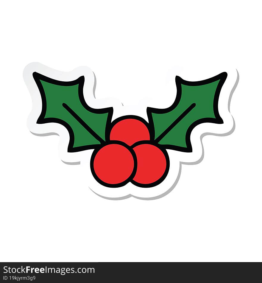 Sticker Of A Cute Cartoon Christmas Holly