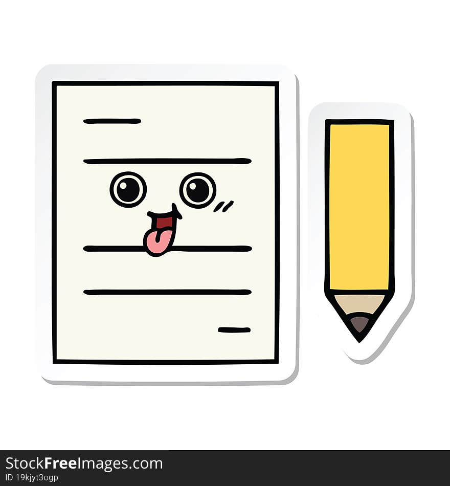 Sticker Of A Cute Cartoon Test Paper