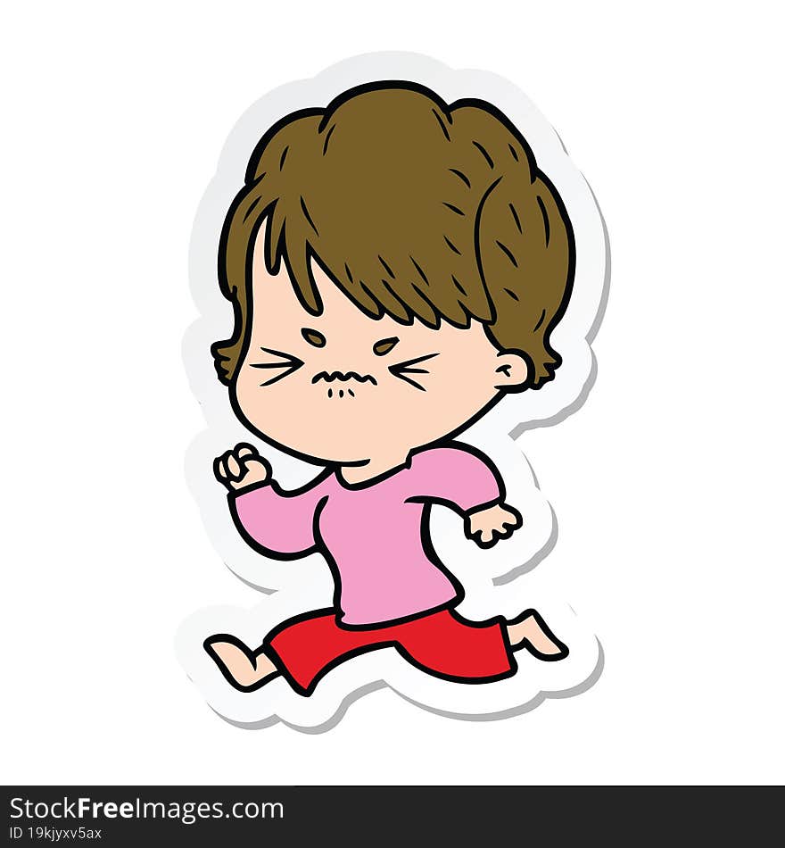 sticker of a cartoon frustrated woman