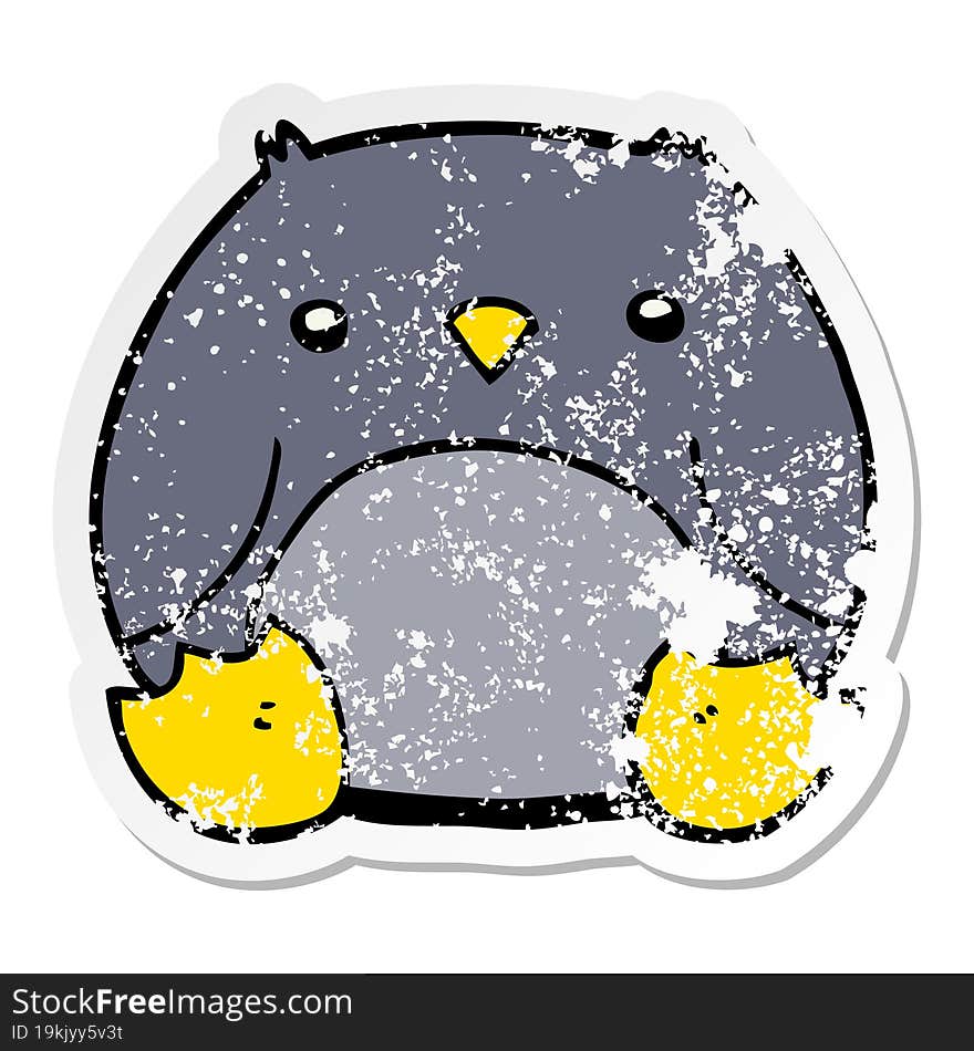 distressed sticker of a cartoon penguin