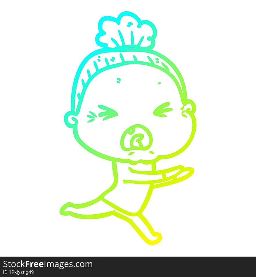 Cold Gradient Line Drawing Cartoon Angry Old Woman