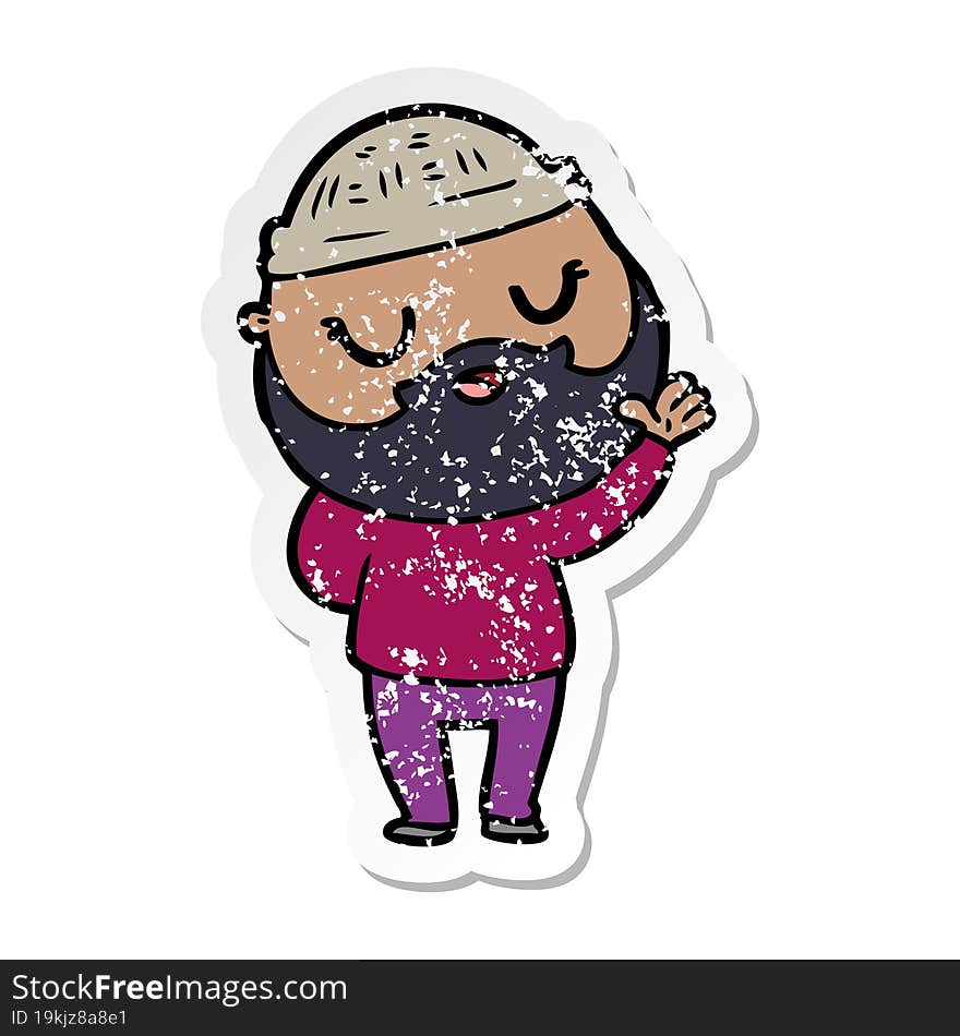 distressed sticker of a cute cartoon man with beard